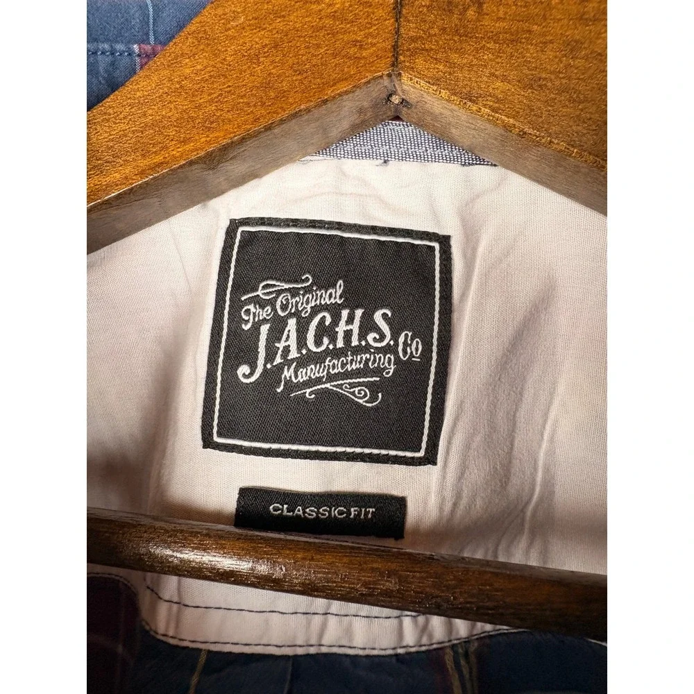 Jachs NY Mens Plaid Button Down Shirt Red Blue Yellow Long‎ Sleeve Classic Fit